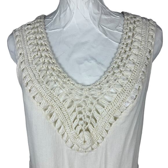 Crocheted Sleeveless Top Womens M Boho Festival Cottage Hippie Western Macrame - Picture 3 of 9